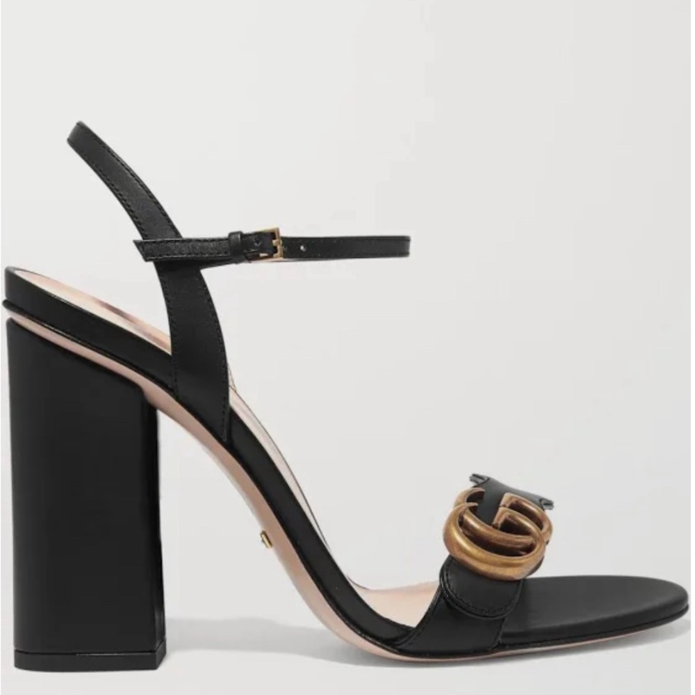 Black leather double G Gucci sandals